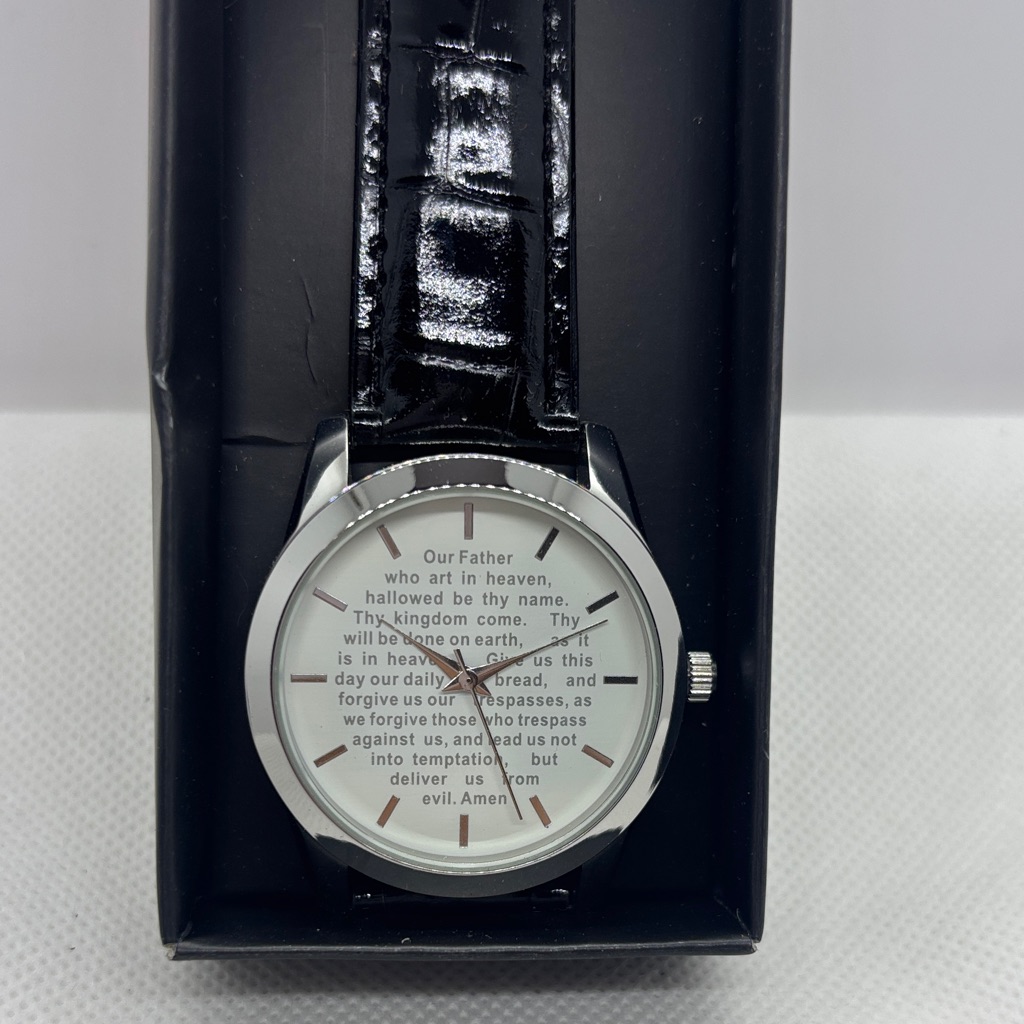 Black Leather Strap Watch With Silver Case